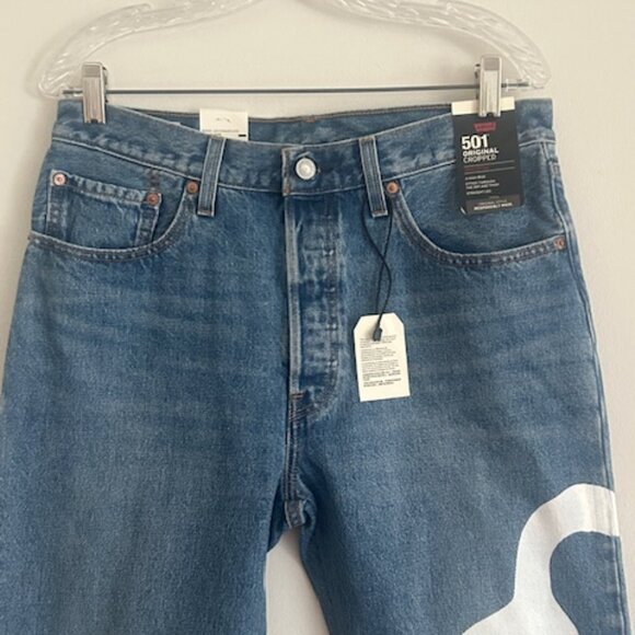 Crop Denim Paint by Number Flower Wavy Lined Straight Blue Jeans NWT - Picture 5 of 16